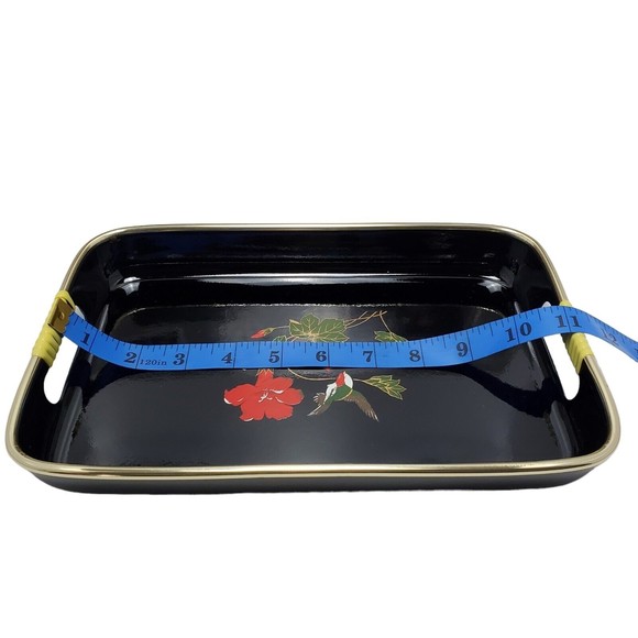 Vintage Red Orchid Lacquerware Nesting Tray Set Hibiscus And Hummingbird Motif - Picture 7 of 12